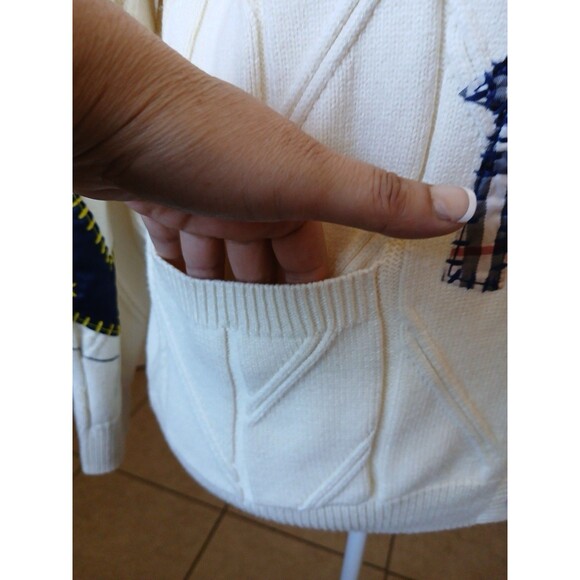 Cardigan Ivory Apric Chunky Knit Large   Embroidered Oversized Sweater Colorful - Picture 7 of 16